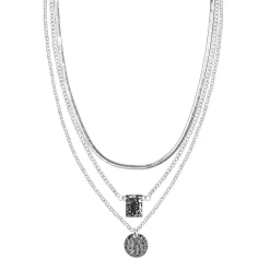 Sonoma Goods For Life® Silver Tone 3 Row Multi Chain With Hammered Pendants Necklace